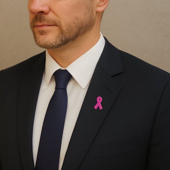Breast Cancer Awareness Support Pin Pink Enamel Silver Tone Edging 1 Inch High - Picture 1 of 8